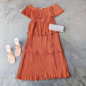 Baltic Born Zarra Spice Pleated Dress Maxi Orange medium NWT